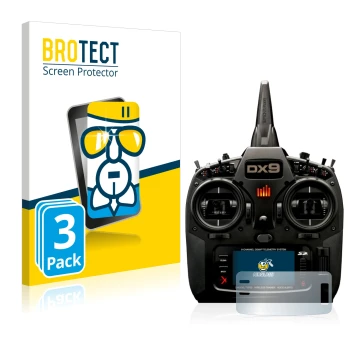 Front side of a product packaging with the brand logo BROTECT. Next to it is the device Spektrum DX9 shown with the correspond