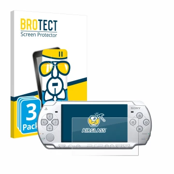 Front side of a product packaging with the brand logo BROTECT. Next to it is the device Sony PSP 2004 shown with the correspon