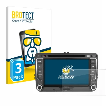 Front side of a product packaging with the brand logo BROTECT. Next to it is the device Zenec E>Go 7