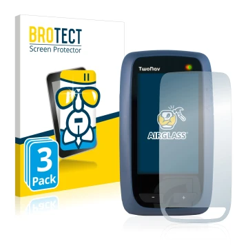 Front side of a product packaging with the brand logo BROTECT. Next to it is the device CompeGPS TwoNav Anima shown with the c