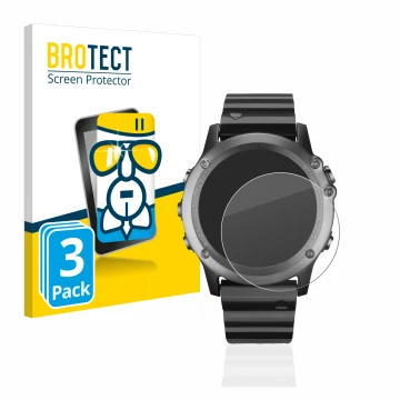 Front side of a product packaging with the brand logo BROTECT. Next to it is the device Garmin Fenix 3 shown with the correspo