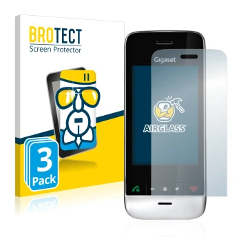 Front side of a product packaging with the brand logo BROTECT. Next to it is the device Gigaset SL910 (oblong cutout) shown wi