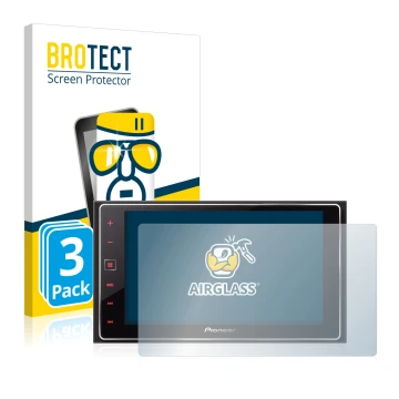 Front side of a product packaging with the brand logo BROTECT. Next to it is the device Pioneer SPH-DA120 shown with the corre