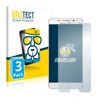 Front side of a product packaging with the brand logo BROTECT. Next to it is the device Samsung Galaxy A5 2016 shown with the 