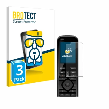 Front side of a product packaging with the brand logo BROTECT. Next to it is the device Logitech Harmony 950 shown with the co