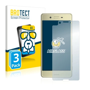 Front side of a product packaging with the brand logo BROTECT. Next to it is the device Sony Xperia X shown with the correspon