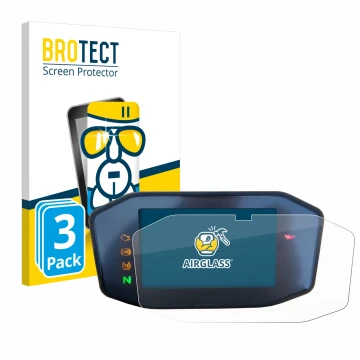 Front side of a product packaging with the brand logo BROTECT. Next to it is the device KTM 690 Duke 2016 shown with the corre