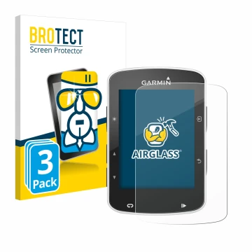 Front side of a product packaging with the brand logo BROTECT. Next to it is the device Garmin Edge 820 shown with the corresp