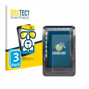 Front side of a product packaging with the brand logo BROTECT. Next to it is the device Wahoo Elemnt GPS shown with the corres