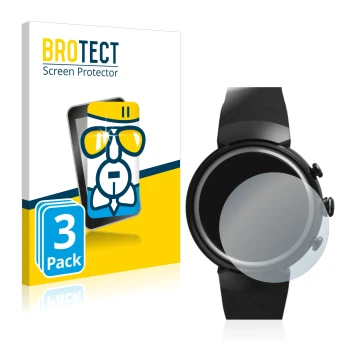 Front side of a product packaging with the brand logo BROTECT. Next to it is the device ASUS ZenWatch 3 1.39