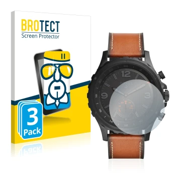 Front side of a product packaging with the brand logo BROTECT. Next to it is the device Fossil Q Nate shown with the correspon