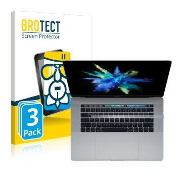 Front side of a product packaging with the brand logo BROTECT. Next to it is the device Apple MacBook Pro 15