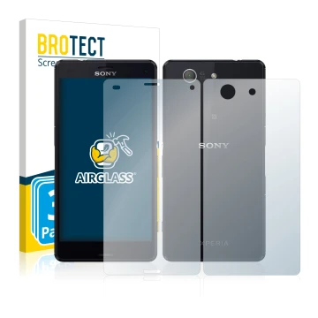 Front side of a product packaging with the brand logo BROTECT. Next to it is the device Sony Xperia Z3 Compact D5803 (Front+Ba