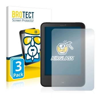 Front side of a product packaging with the brand logo BROTECT. Next to it is the device Tolino Vision 4 HD shown with the corr