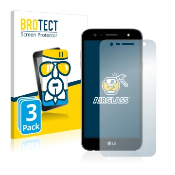Front side of a product packaging with the brand logo BROTECT. Next to it is the device LG X Power 2 shown with the correspond