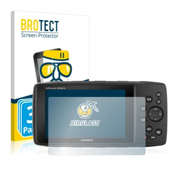 Front side of a product packaging with the brand logo BROTECT. Next to it is the device Garmin 276Cx shown with the correspond