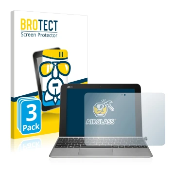 Front side of a product packaging with the brand logo BROTECT. Next to it is the device ASUS Transformer Mini T102HA shown wit