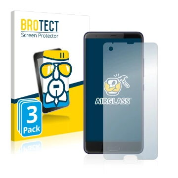Front side of a product packaging with the brand logo BROTECT. Next to it is the device HTC U Ultra shown with the correspondi