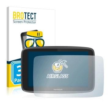Front side of a product packaging with the brand logo BROTECT. Next to it is the device TomTom Go 6200 shown with the correspo