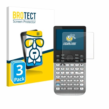 Front side of a product packaging with the brand logo BROTECT. Next to it is the device HP Prime shown with the corresponding 