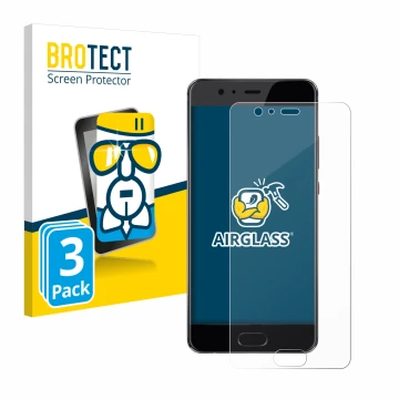 Front side of a product packaging with the brand logo BROTECT. Next to it is the device Huawei P10 Plus shown with the corresp