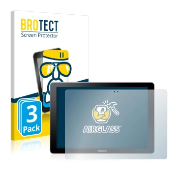 Front side of a product packaging with the brand logo BROTECT. Next to it is the device Samsung Galaxy Book 10.6 shown with th