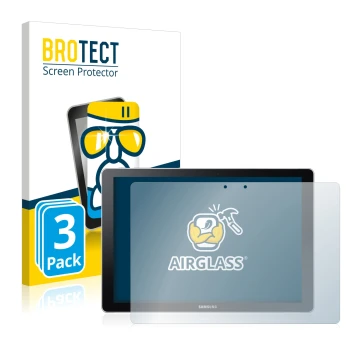 Front side of a product packaging with the brand logo BROTECT. Next to it is the device Samsung Galaxy Book 12 shown with the 