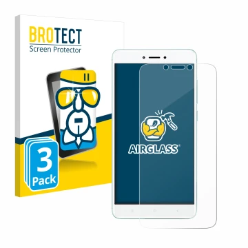 Front side of a product packaging with the brand logo BROTECT. Next to it is the device Xiaomi Redmi 4X shown with the corresp