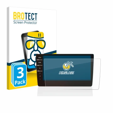 Front side of a product packaging with the brand logo BROTECT. Next to it is the device Volkswagen Golf 7 Discover Pro 9.2