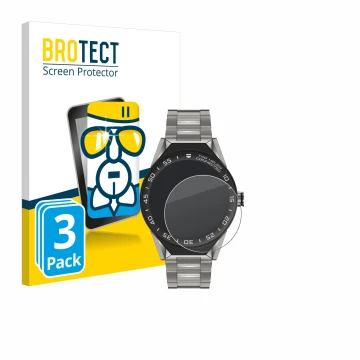 Front side of a product packaging with the brand logo BROTECT. Next to it is the device TAG Heuer Connected Modular 45 shown w