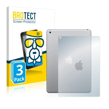 Front side of a product packaging with the brand logo BROTECT. Next to it is the device Apple iPad 9.7