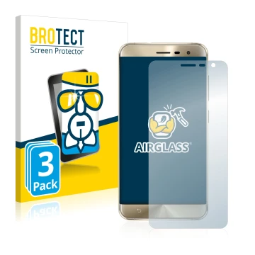 Front side of a product packaging with the brand logo BROTECT. Next to it is the device ASUS ZenFone 3 ZE552KL shown with the 