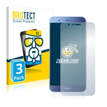Front side of a product packaging with the brand logo BROTECT. Next to it is the device Honor 8 Pro shown with the correspondi