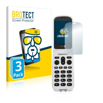 Front side of a product packaging with the brand logo BROTECT. Next to it is the device Doro 6050 shown with the corresponding