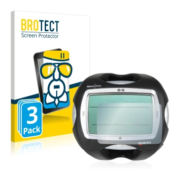 Front side of a product packaging with the brand logo BROTECT. Next to it is the device Mares Nemo Wide 2 shown with the corre