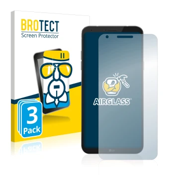 Front side of a product packaging with the brand logo BROTECT. Next to it is the device LG Q6 shown with the corresponding scr