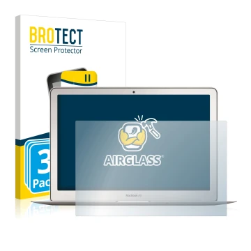 Front side of a product packaging with the brand logo BROTECT. Next to it is the device Apple MacBook Air 13