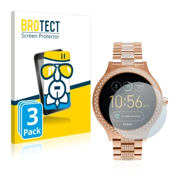 Front side of a product packaging with the brand logo BROTECT. Next to it is the device Fossil Q Venture shown with the corres