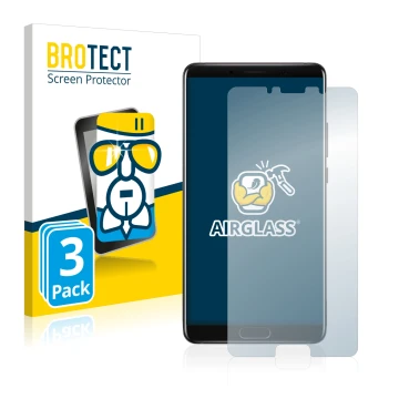 Front side of a product packaging with the brand logo BROTECT. Next to it is the device Huawei Mate 10 shown with the correspo