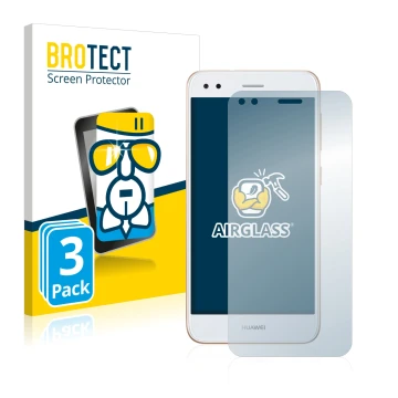 Front side of a product packaging with the brand logo BROTECT. Next to it is the device Huawei P9 Lite Mini shown with the cor