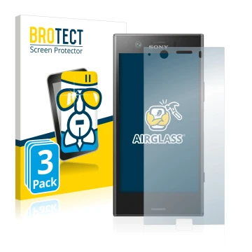 Front side of a product packaging with the brand logo BROTECT. Next to it is the device Sony Xperia XZ1 Compact shown with the