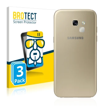 Front side of a product packaging with the brand logo BROTECT. Next to it is the device Samsung Galaxy A5 2017 (ONLY Camera Le