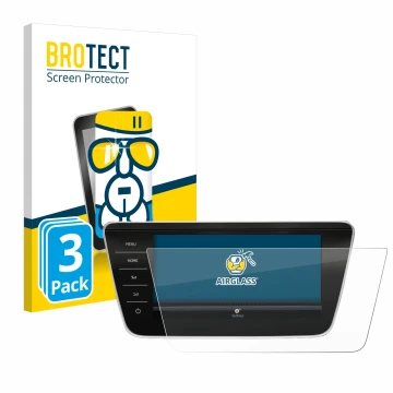 Front side of a product packaging with the brand logo BROTECT. Next to it is the device Skoda Superb Business Columbus 2017-20