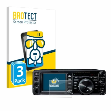 Front side of a product packaging with the brand logo BROTECT. Next to it is the device Yaesu FT-991A shown with the correspon