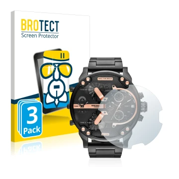 Front side of a product packaging with the brand logo BROTECT. Next to it is the device Diesel DZ7312 shown with the correspon