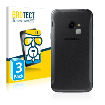 Front side of a product packaging with the brand logo BROTECT. Next to it is the device Samsung Galaxy XCover 4 (ONLY Camera L