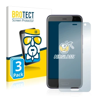 Front side of a product packaging with the brand logo BROTECT. Next to it is the device HTC U11 Life shown with the correspond