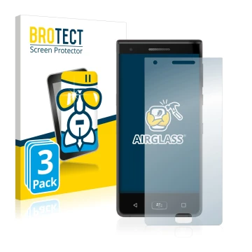 Front side of a product packaging with the brand logo BROTECT. Next to it is the device BlackBerry Motion 2017 shown with the 
