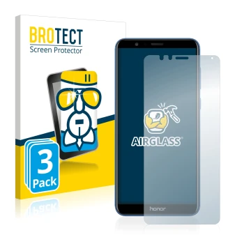 Front side of a product packaging with the brand logo BROTECT. Next to it is the device Honor 7X shown with the corresponding 