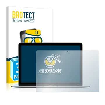 Front side of a product packaging with the brand logo BROTECT. Next to it is the device Apple MacBook Retina 12